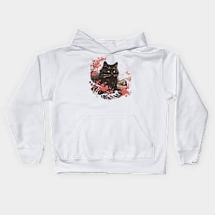 Black cat kanagawa wave Kids Hoodie